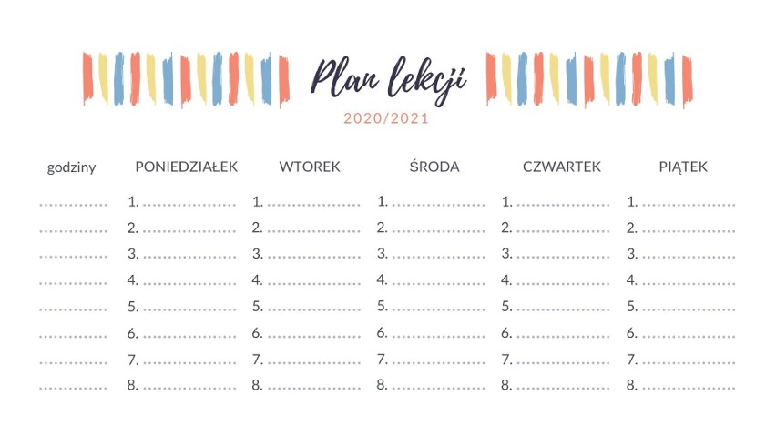 Plan lekcji DO DRUKU dla dzieci i młodzieży 2020/2021. Wzory planów