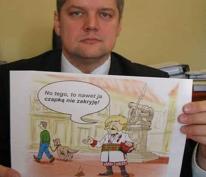 Plakat promujący akcję sprzątania po psach. Bartosz Głowacki...