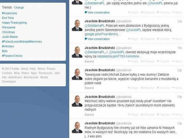 Wpisy posła Brudzińskiego na Twitterze