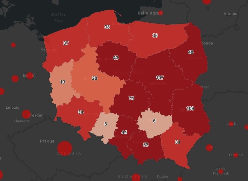 Mapa zakażeń koronawirusa w Polsce | COVID-19 | Raport zakażeń Ministerstwa Zdrowia i WHO