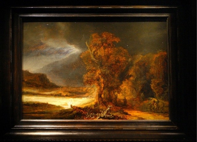 Barokowy obraz przedstawia fantastyczny krajobraz - potężne drzewa o poskręcanych konarach umieszczone na pierwszy planie, które. dzielą kompozycję na dwie asymetryczne części.