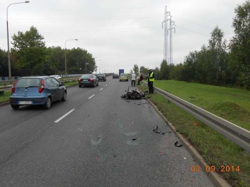 Wypadek motocyklisty w Bytomiu na ul. Wrocławskiej. Ranna motocyklistka [ZDJĘCIA]