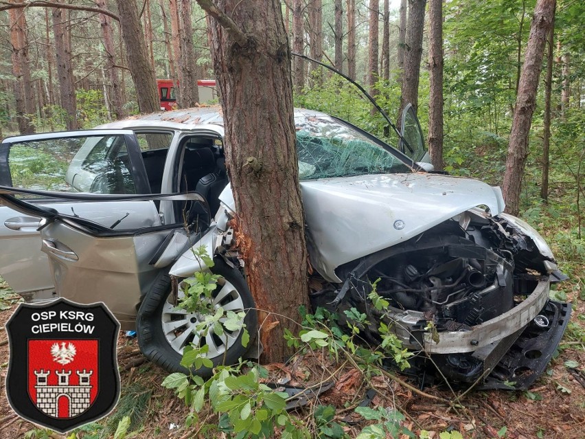 Gmina Ciepielów. Fatalny wypadek między Dreznem a Świesielicami. Samochód wypadł z drogi i wbił się w drzewo. Cztery osoby ranne