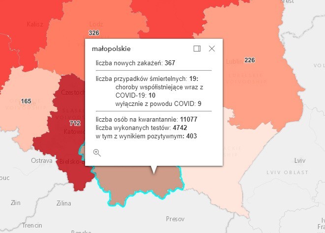 W ciągu minionej doby w samej Małopolsce odnotowano 367...