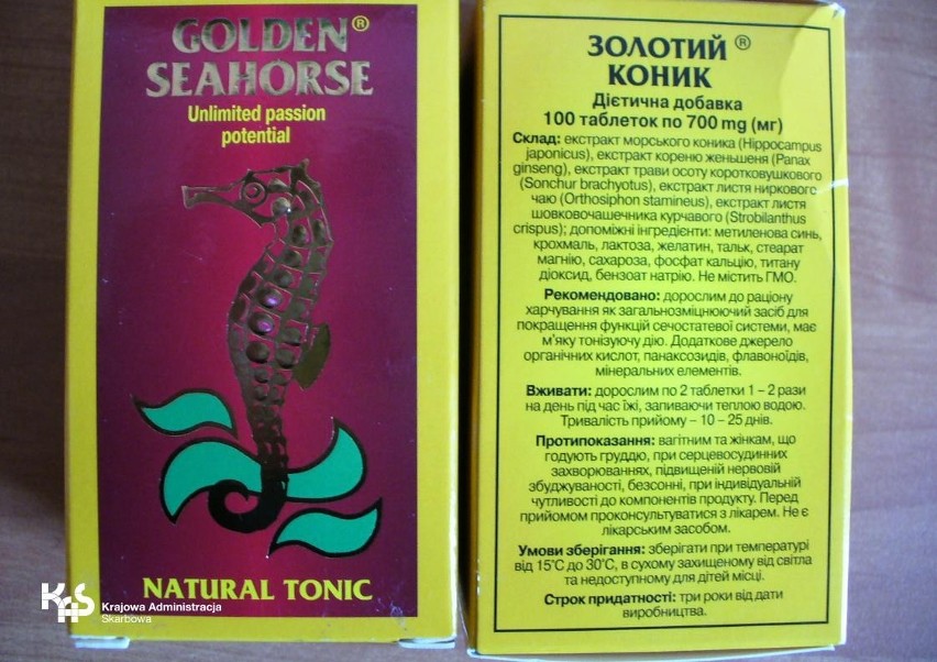 Kapsułki z ekstraktem z konika morskiego w przesyłce z Ukrainy. Nielegalny towar przechwycony przez KAS