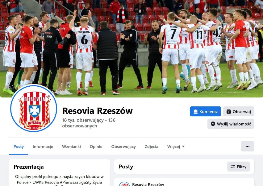 15. miejsce: Resovia Rzeszów - 18.000 obserwujących na FB...
