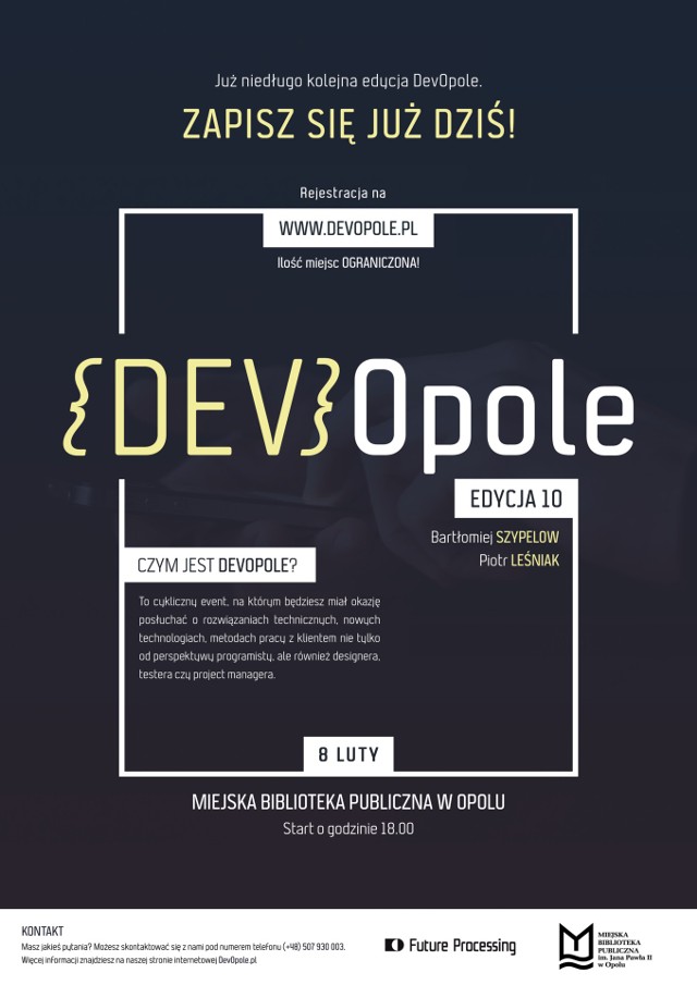 Spotkania w ramach DevOpole mają na celu budowę lokalnej społeczności developerów, designerów, testerów, sysadminów oraz wszystkich osób związanych z branżą IT.