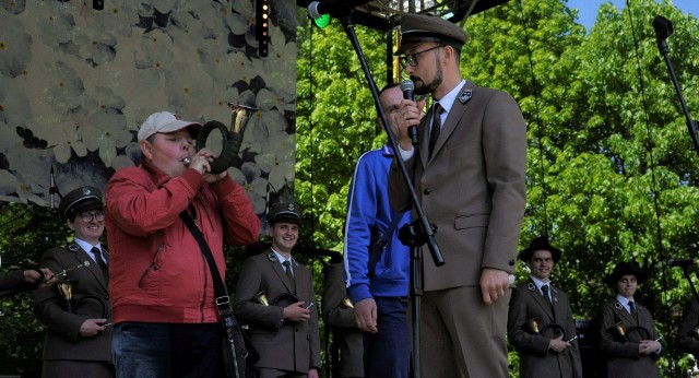 Publiczność mogła, pod okiem Zespołu Sygnalistów Myśliwskich, zagrać na takim oto rogu i jednocześnie... sprawdzić siłę swych płuc. Zobaczcie kolejne zdjęcia w galerii.