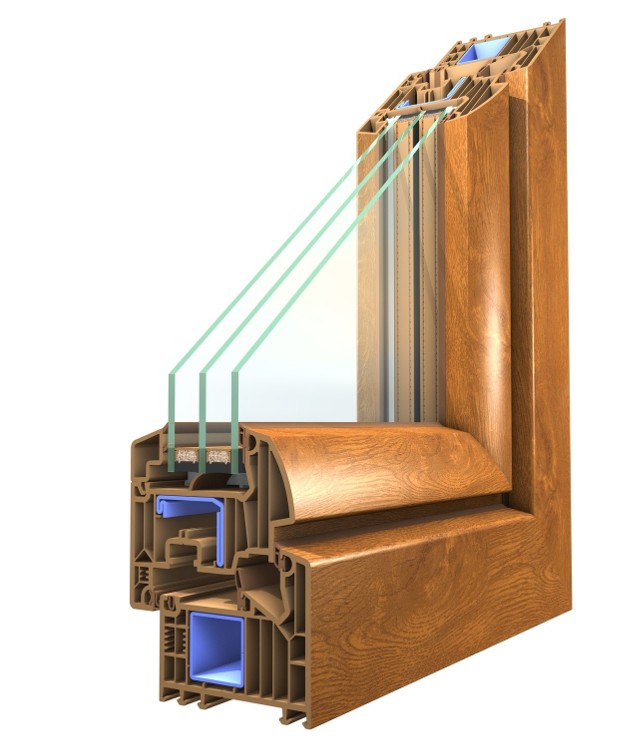 Skomplikowana struktura profilu okna z wkładami wytłumiającymi dźwięki z zewnątrz