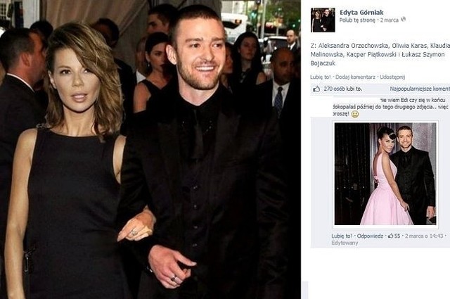 Edyta Górniak i Justin Timberlake (fot. screen z Facebook.com)