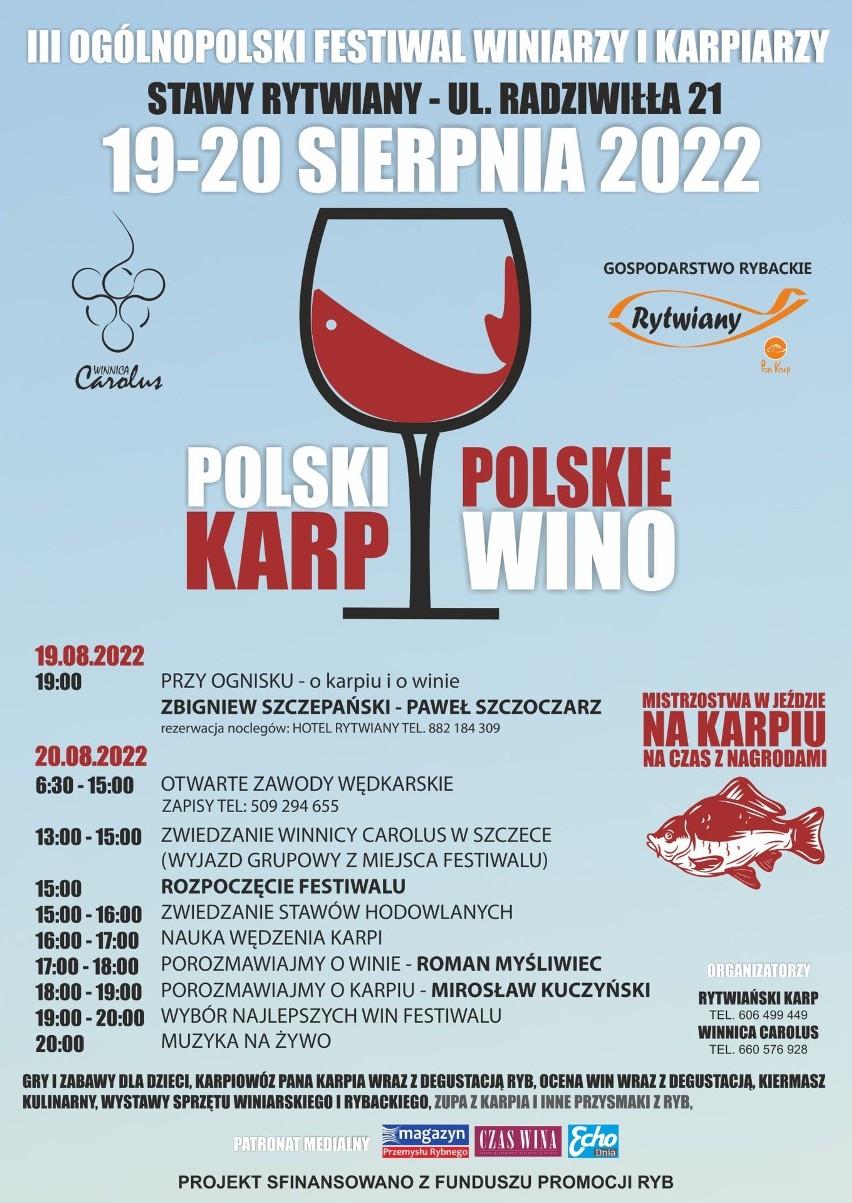 III Ogólnopolski Festiwal Winiarzy i Karpiarzy "Polski Karp, Polskie Wino" już w piątek i sobotę w Rytwianach. Czeka mnóstwo atrakcji! 