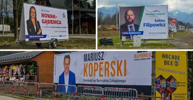 Kampania wyborcza w Zakopanem. Miasto zostało zalane bannerami i billboardami - głównie kandydatów na burmistrza Zakopanego