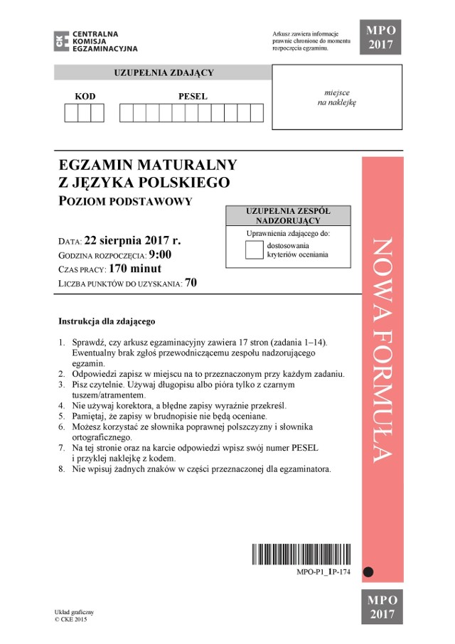 Matura poprawkowa 2017 - język polski