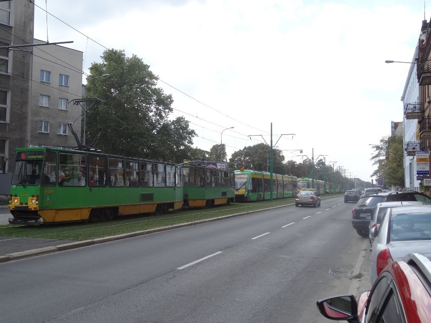 Poznań: Tramwajowy korek na Grunwaldzkiej/Zdjęcie...