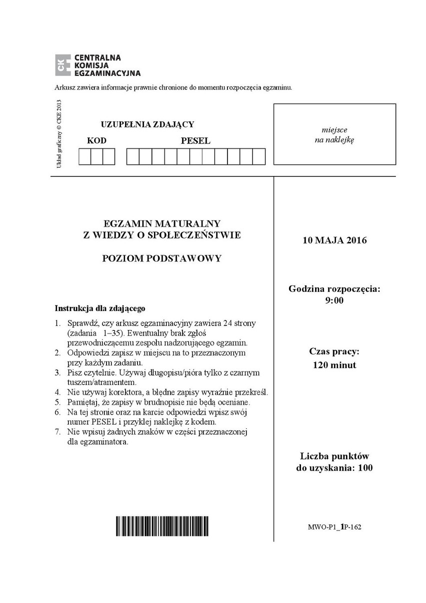 Stara matura 2016: WOS podstawa [ODPOWIEDZI, ARKUSZ CKE]