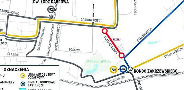 Od poniedziałku zamknięty będzie dla ruchu odcinek ul. Tomaszowskiej między ul. Dąbrowskiego a Olechowską. Łódzka Spółka Infrastrukturalna wybuduje tam  kanalizację.