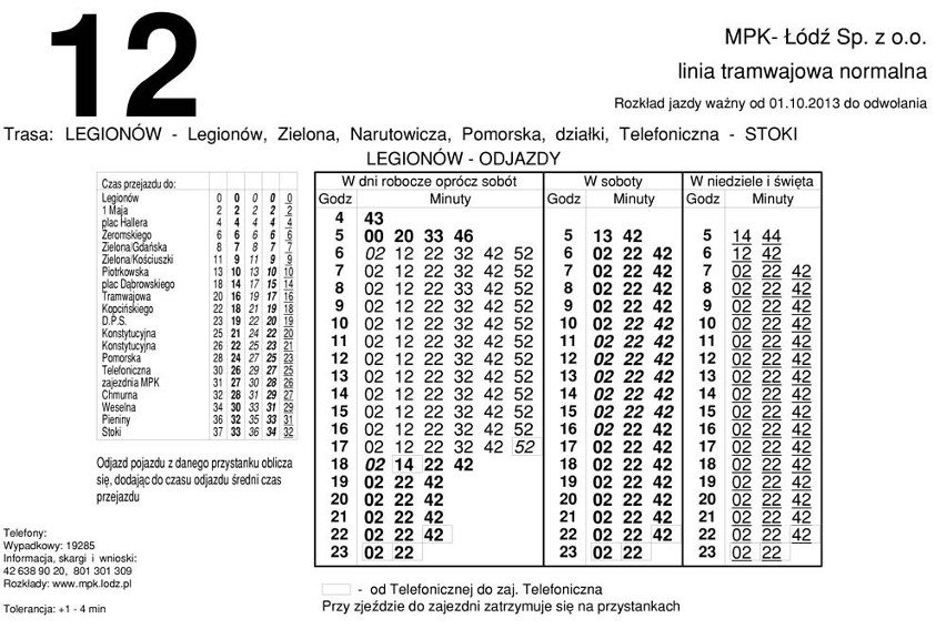 Rozkład jazdy MPK Łódź od października 2013