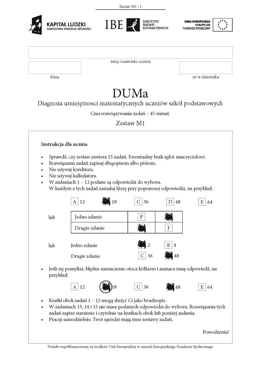 Sprawdzian piątoklasisty DUMa 2014 [ARKUSZ PDF, TEST,...