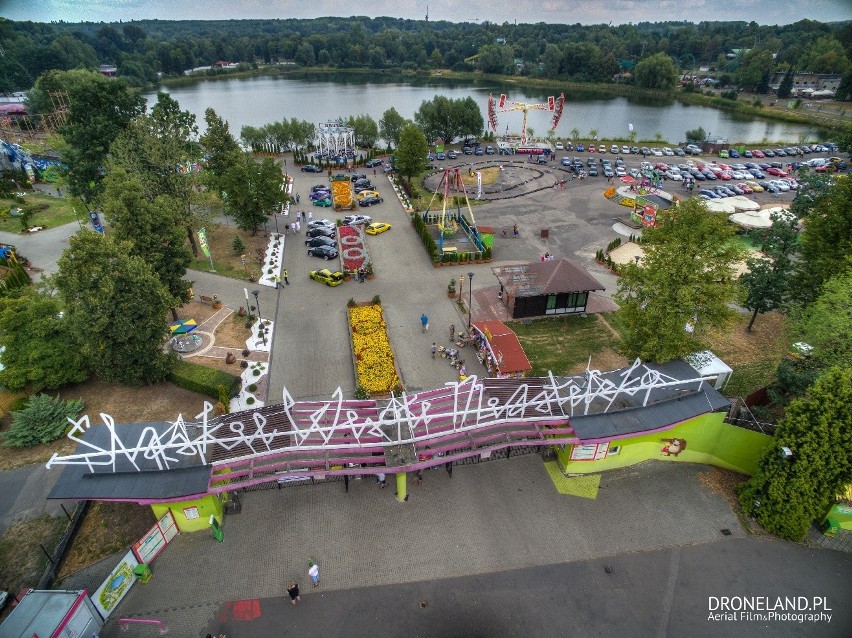 Park Śląski z lotu ptaka: Wesołe miasteczko i Stadion Śląski [ZDJĘCIA Z DRONA]