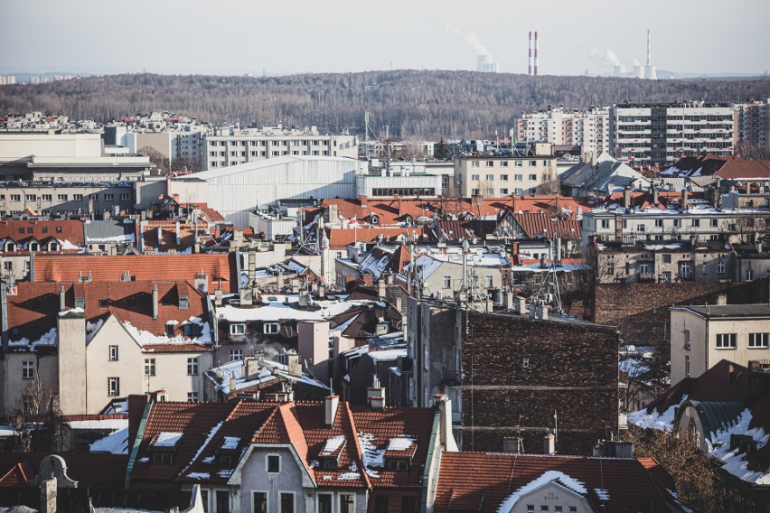Widok na Katowice zimą z dachu Drapacza Chmur