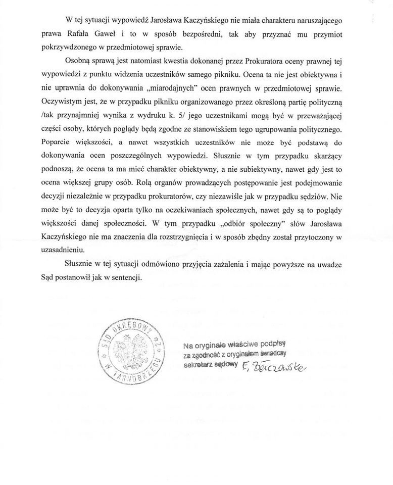 Aktywiści twierdzą, że sędzia z Tarnobrzega łamie prawo, by chronić Jarosława Kaczyńskiego!