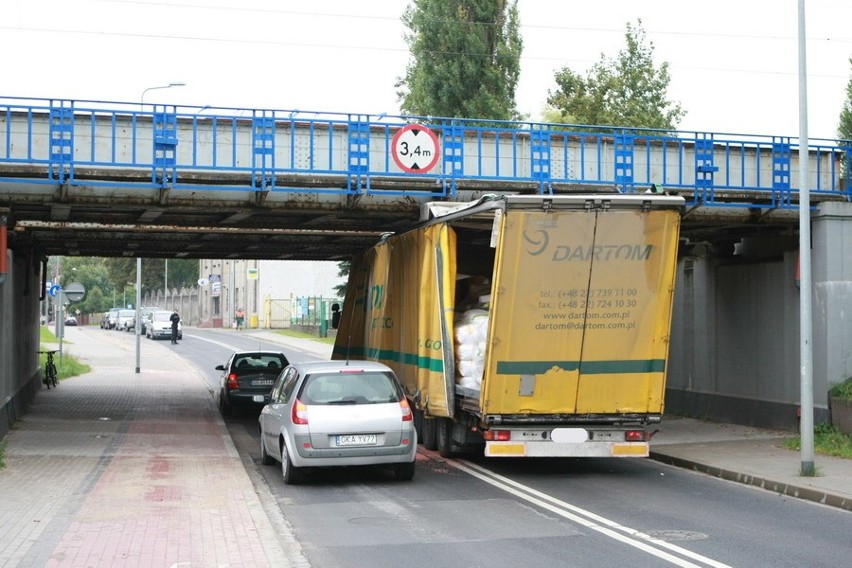 Tir zaklinował się pod wiaduktem na ul. Grunwaldzkiej