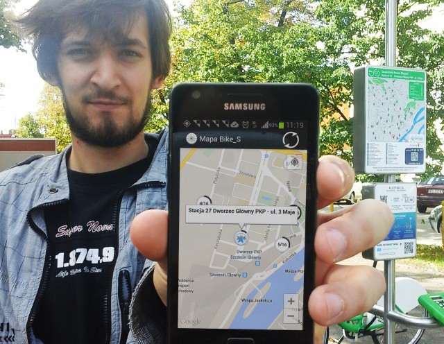 Maciej Plater-Zyberk, autor aplikacji  pokazującej mapę aktualnej dostępności rowerów na stacjach systemu Bike_S w Szczecinie.