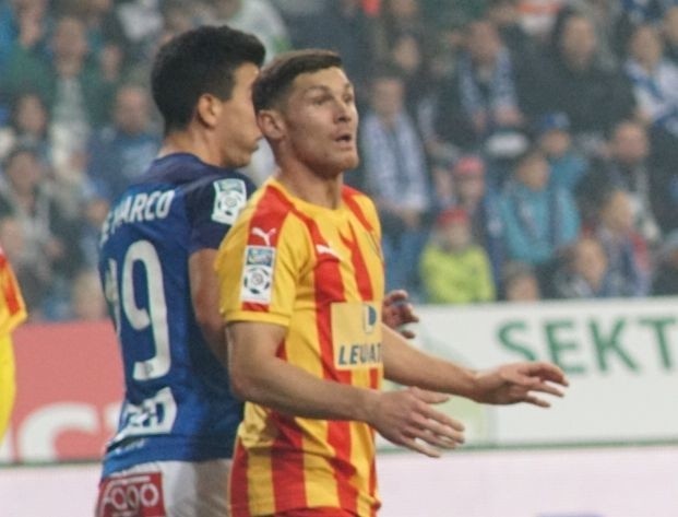 Michal Gardawski rozegrał w Poznaniu dobry mecz, wywalczył rzut karny dla Korony.