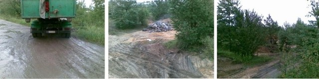 Ciężarówką z kontenerem na śmieci należącą do firmy Wojciecha Wąsowskiego wywożono do lasu. Tu je częściowo spalano a na końcu zasypał je spychacz.