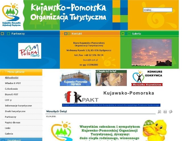 strona internetowa Kujawsko-Pomorskiej Organizacji Turystycznej