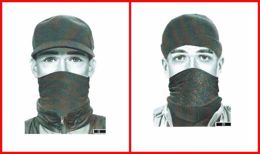 Dwa portrety bandyty, który próbował okraść bank w Pabianicach