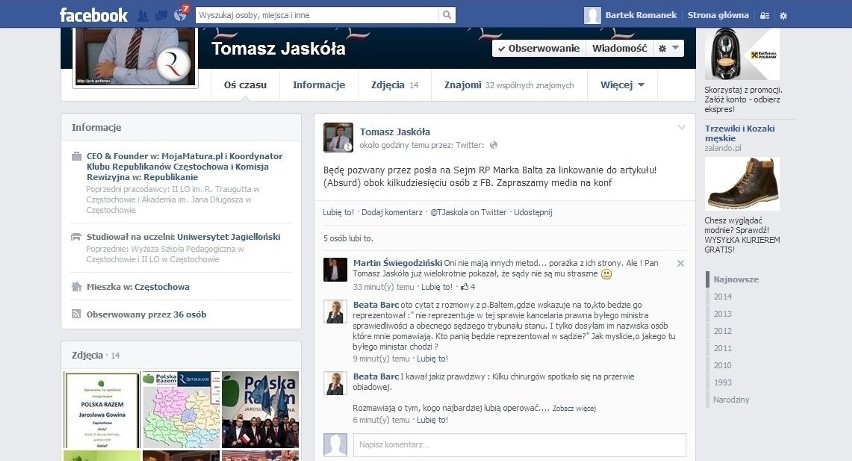 Poseł Marek Balt straszy internautów procesami za udostępnianie na Facebooku