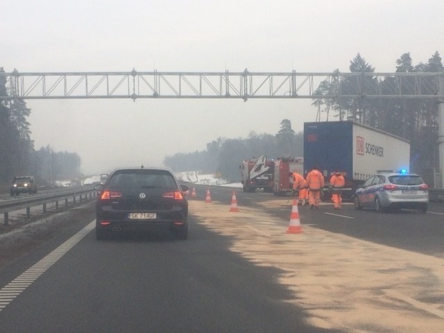 Wypadek ciężarówki na autostradzie A1