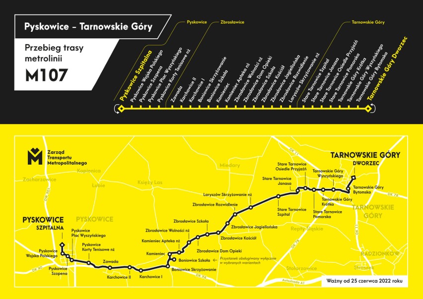 Przebieg trasy nowej linii autobusowej M107