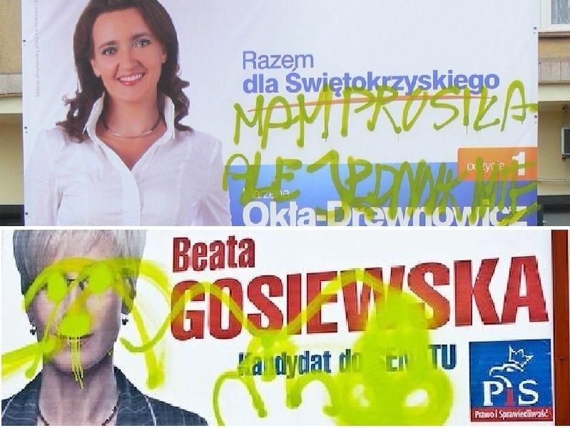 Zniszczono pięć banerów reklamowych Marzeny Okły- Drewnowicz...