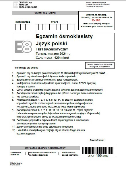 Egzamin próbny CKE dla klas VIII - 2021 - mamy arkusze z języka polskiego