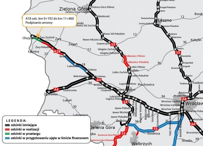 mapa, autostrady, inwestycje, Dolny Śląsk.