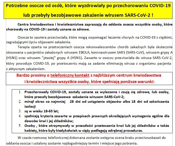 Koronawirus. Czy ozdrowieńcy mogą oddać osocze w Ostrołęce?