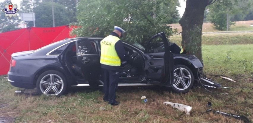 Wypadek w Radzyniu Podlaskim: Audi uderzyło w drzewo. Zginęło dwóch młodych ludzi (ZDJĘCIA)