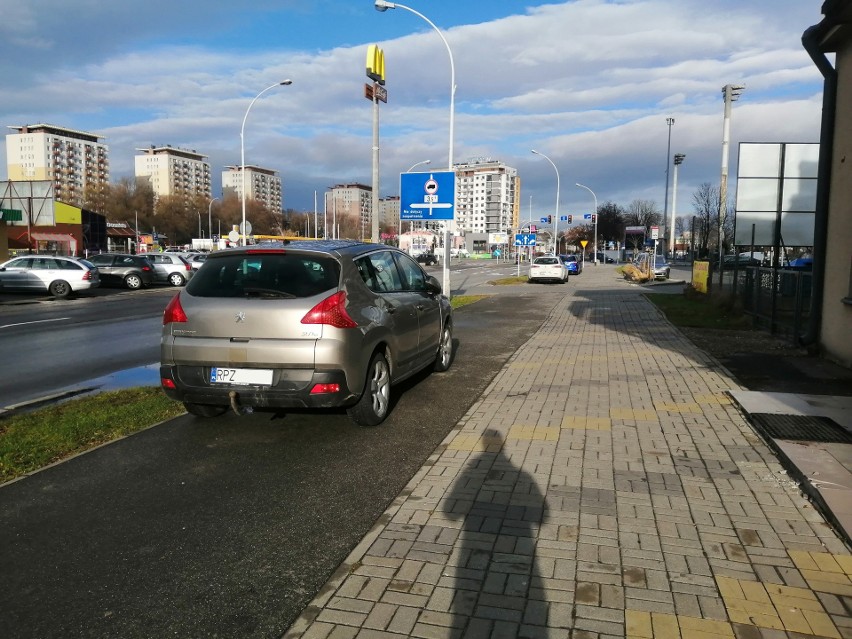Przy ulicy Hetmańskiej droga dla rowerów służy za parking.