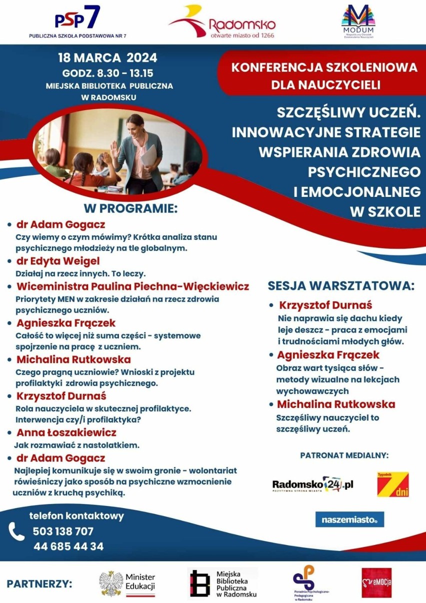 Konferencja "Szczęśliwy uczeń", czyli w Radomsku o zdrowiu psychicznym i emocjonalnym w szkole