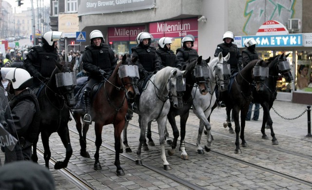 Marsz Równości w Poznaniu w roku 2010 - do jego zabezpieczenia włączony był także konny oddział policji