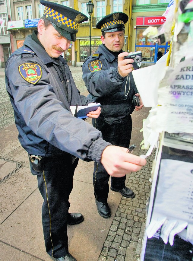 Straż miejska w Wałbrzychu spisuje telefony z ulotek, które zawieszono nielegalnie