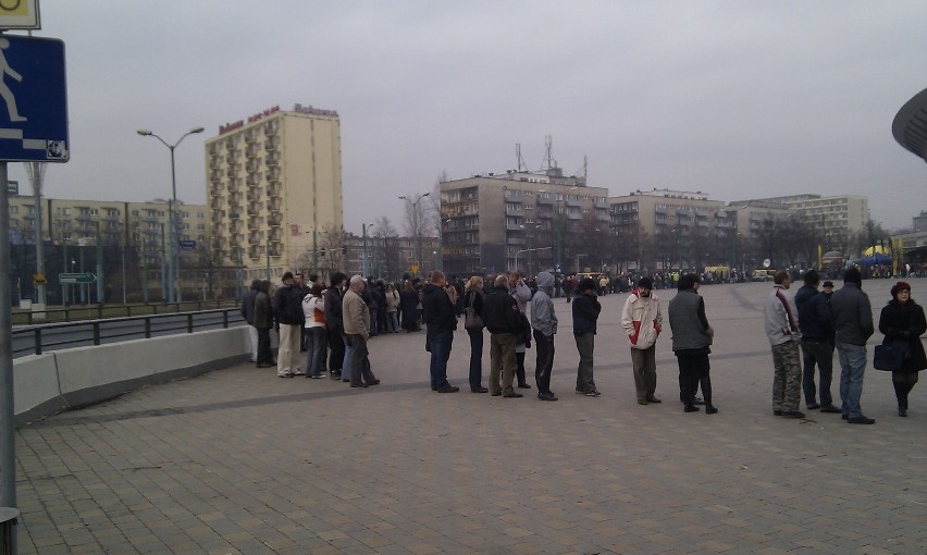 Katowice: Tłumy na placu przed Spodkiem w kolejce po choinki [ZDJĘCIA]