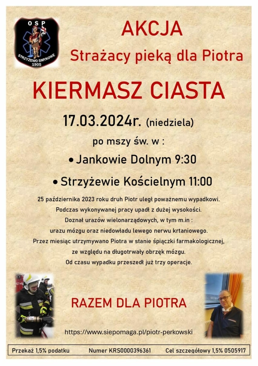 W Strzyżewie i Jankowie będą sprzedawać ciasta dla strażaka po wypadku