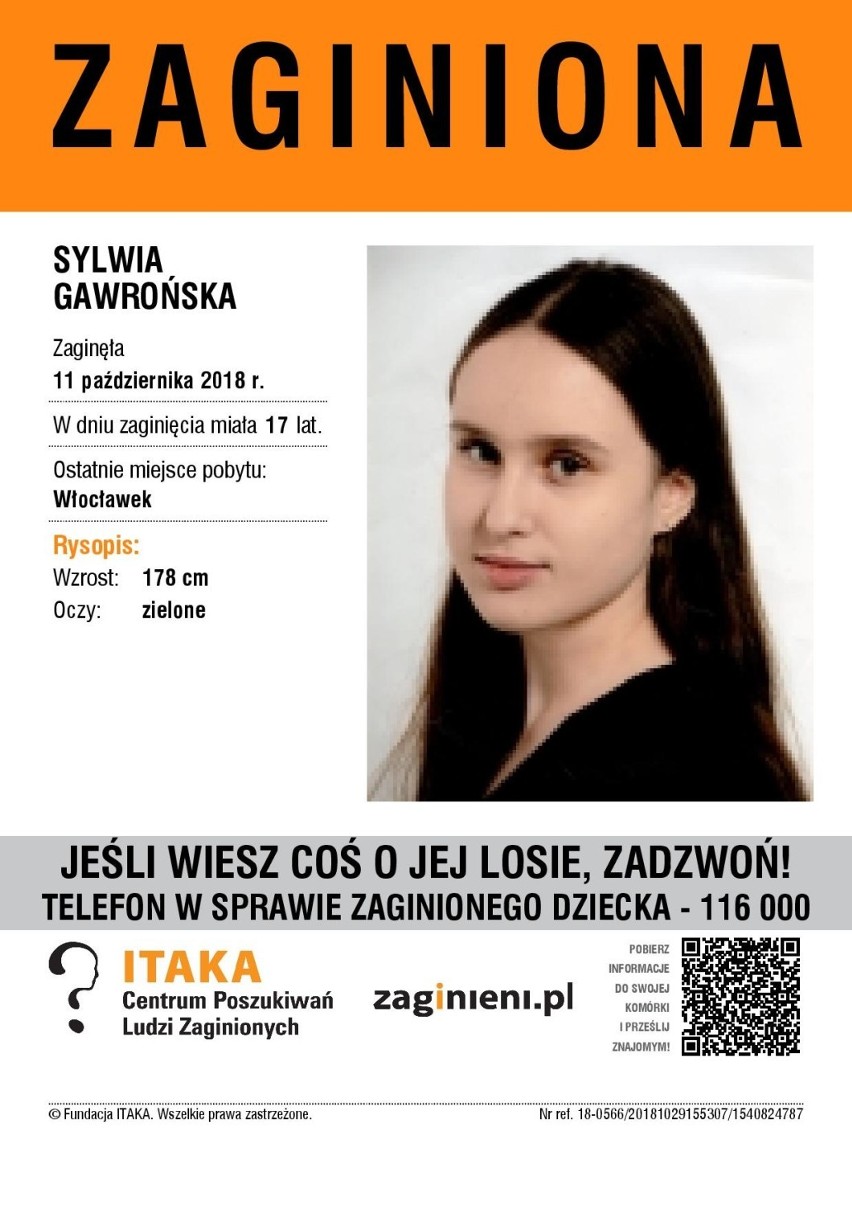 11 października zaginęła Sylwia Gawrońska z Włocławka....