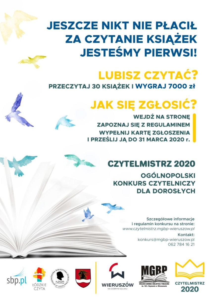 Wieruszów płaci za czytanie książek! 7 tys. zł główną nagrodą w ogólnopolskim konkursie "Czytelmistrz 2020"