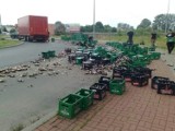 Wypadek ciężarówki na A4 w Katowicach. 24 tony piwa wylały się na drogę!