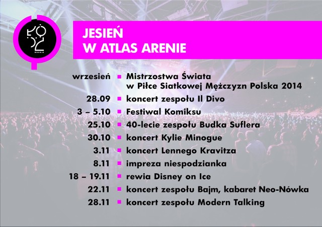 Koncerty i imprezy w Atlas Arenie jesienią 2014 roku