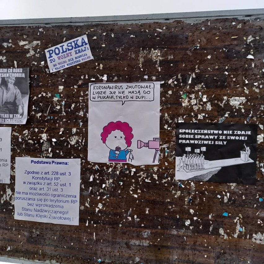 Antyszczepionkowe i antycowidowe plakaty w Zduńskiej Woli